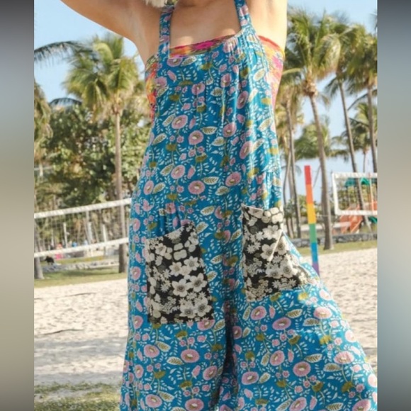 Natural Life Dakota Tie Blue Floral Jumpsuit sz L - Picture 3 of 6
